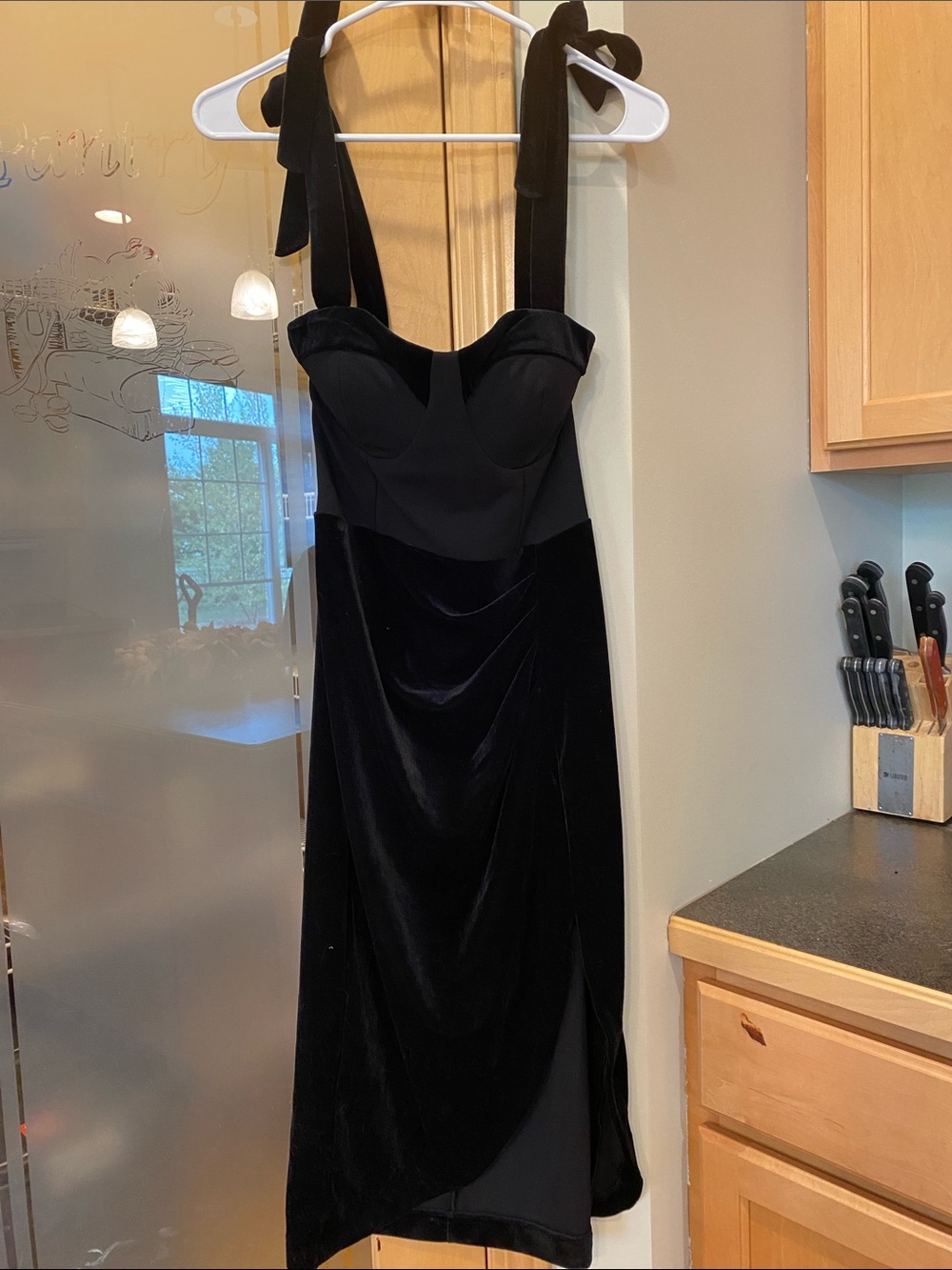 Express Black Velvet Midi Dress with Tie Straps